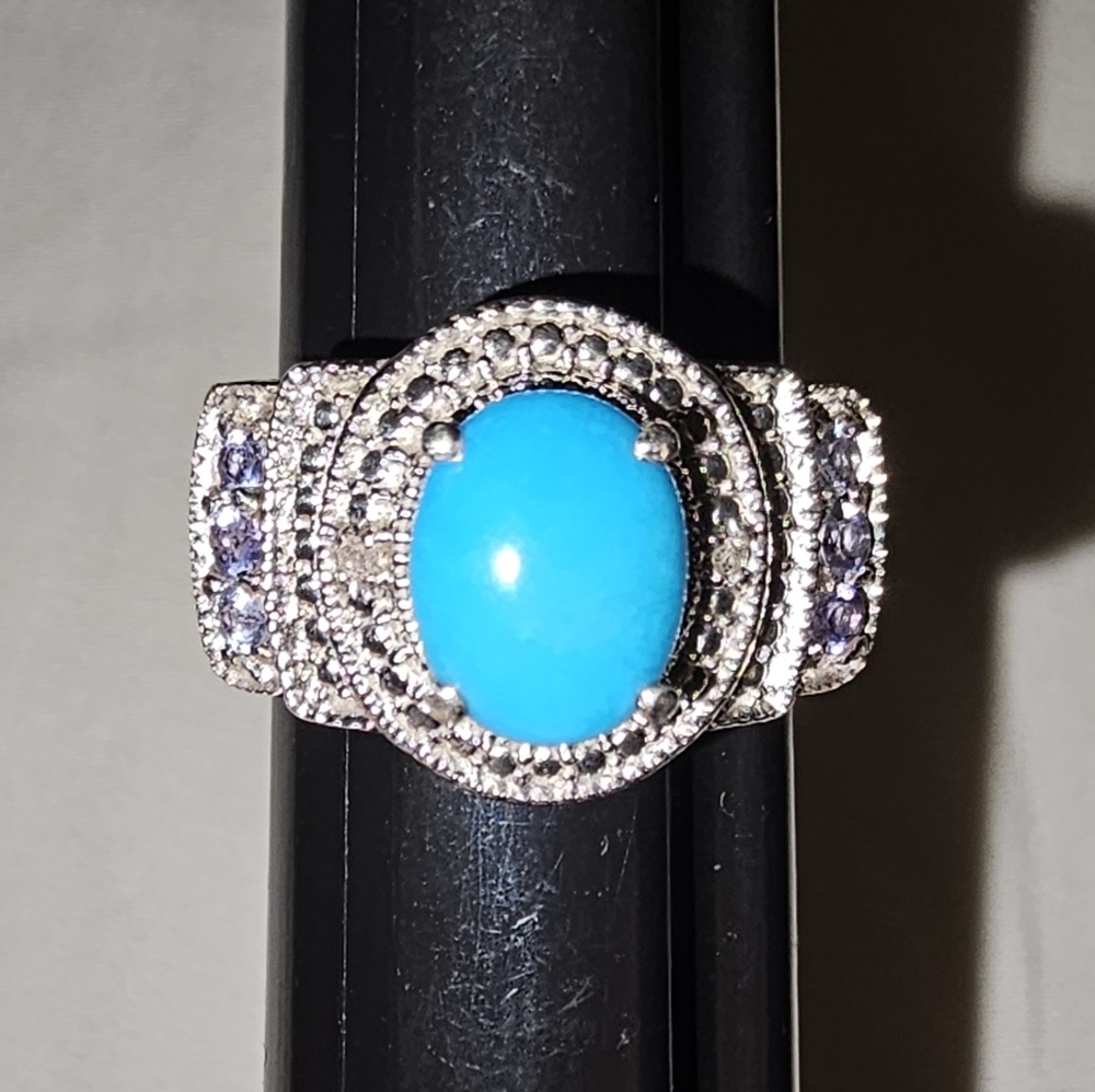 Sz 6, Sleeping Beauty Turquoise, Tanzanite, Topaz, 925 Silver, NWT